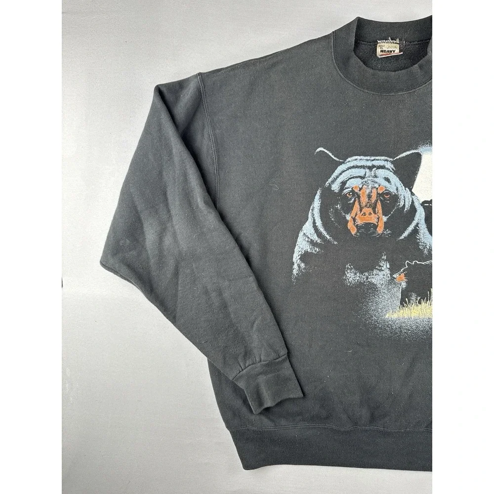 Vintage 90s Bear Sweatshirt USA Made Fruit Of The Loom Black XL Nature